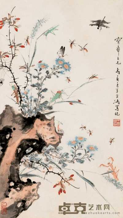 王雪涛 1947年作 草虫 立轴 47×26.5cm